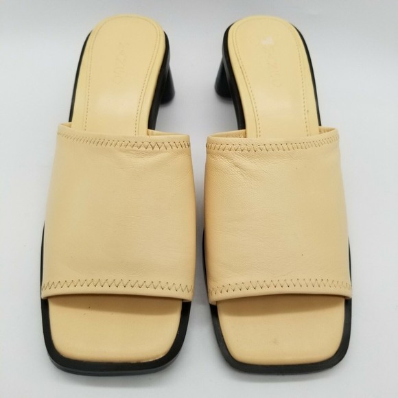 Mango Womens Cream Leather Open Toe Block Heel Slides Sandals 37 US 7 - Picture 3 of 13